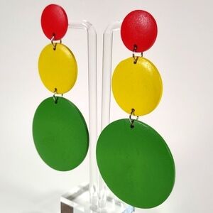 Painted Wood Circles STATEMENT Pierced Ear Earrings